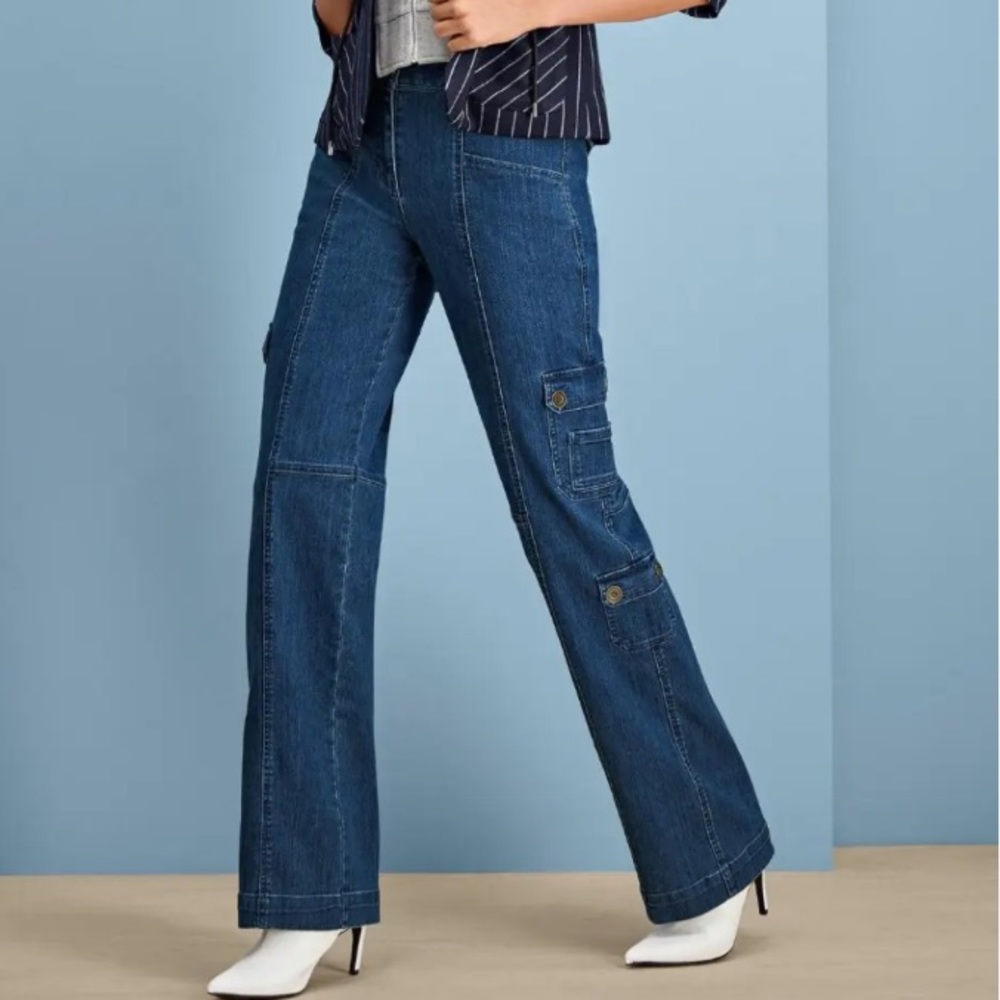 METROSTYLE 90’s Denim Cargo Jeans Mid Rise Relaxed Size 14